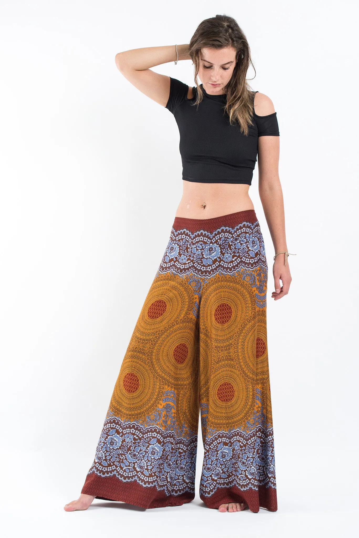 Geometric Mandalas Palazzo Style Harem Pants in Bronze