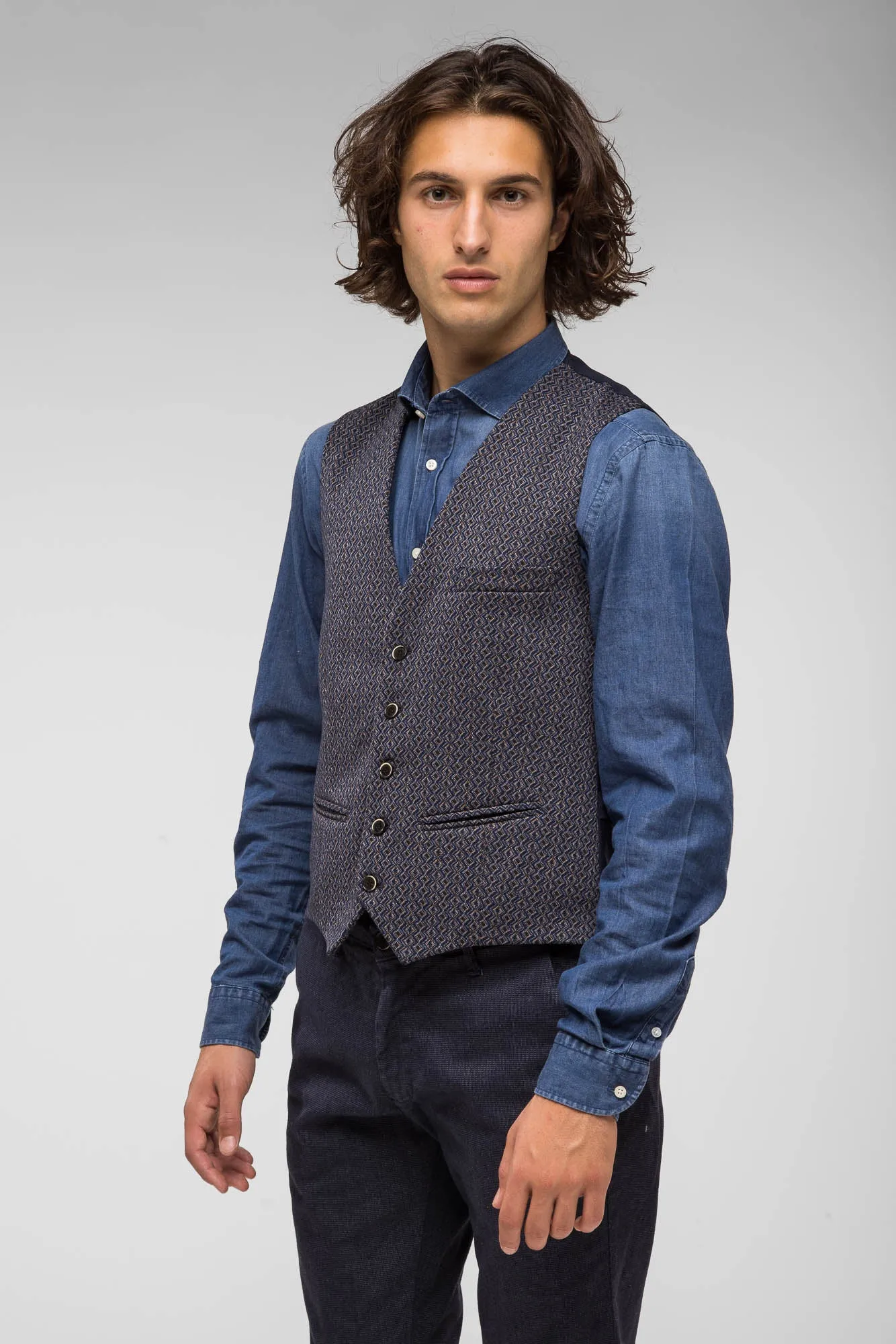 GILET FANTASIA GEOMETRICA BLU