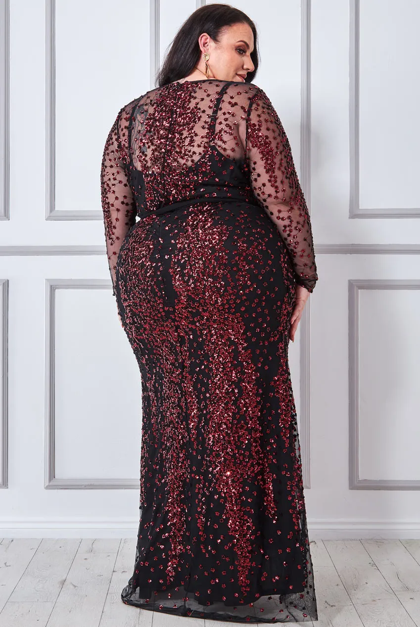 Goddiva Plus Spread On Sequin Maxi Dress