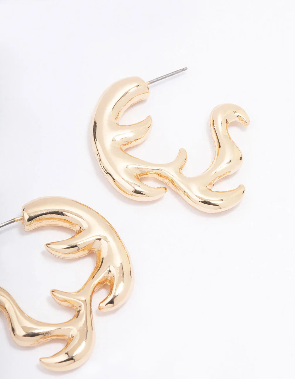 Gold Metal Flame Hoop Earrings