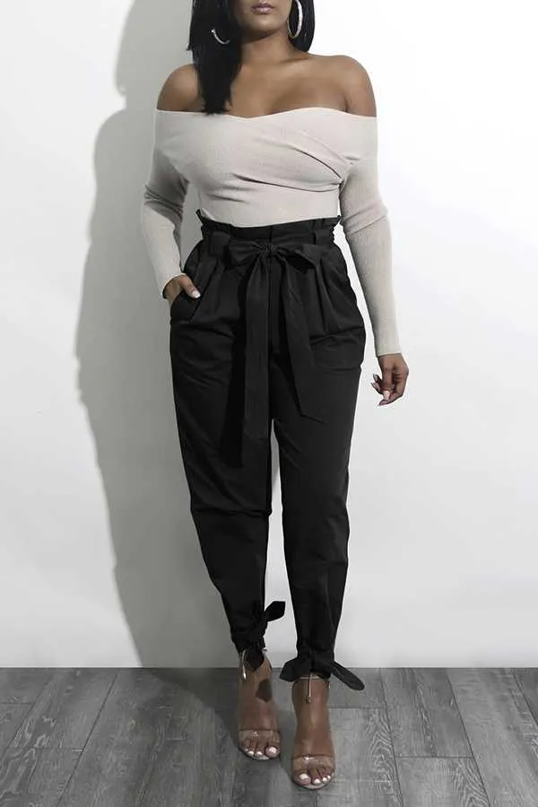 High Waisted Bow Tie Waist Cargo Pants Baggy Trousers