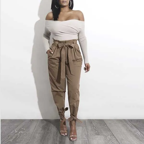 High Waisted Bow Tie Waist Cargo Pants Baggy Trousers