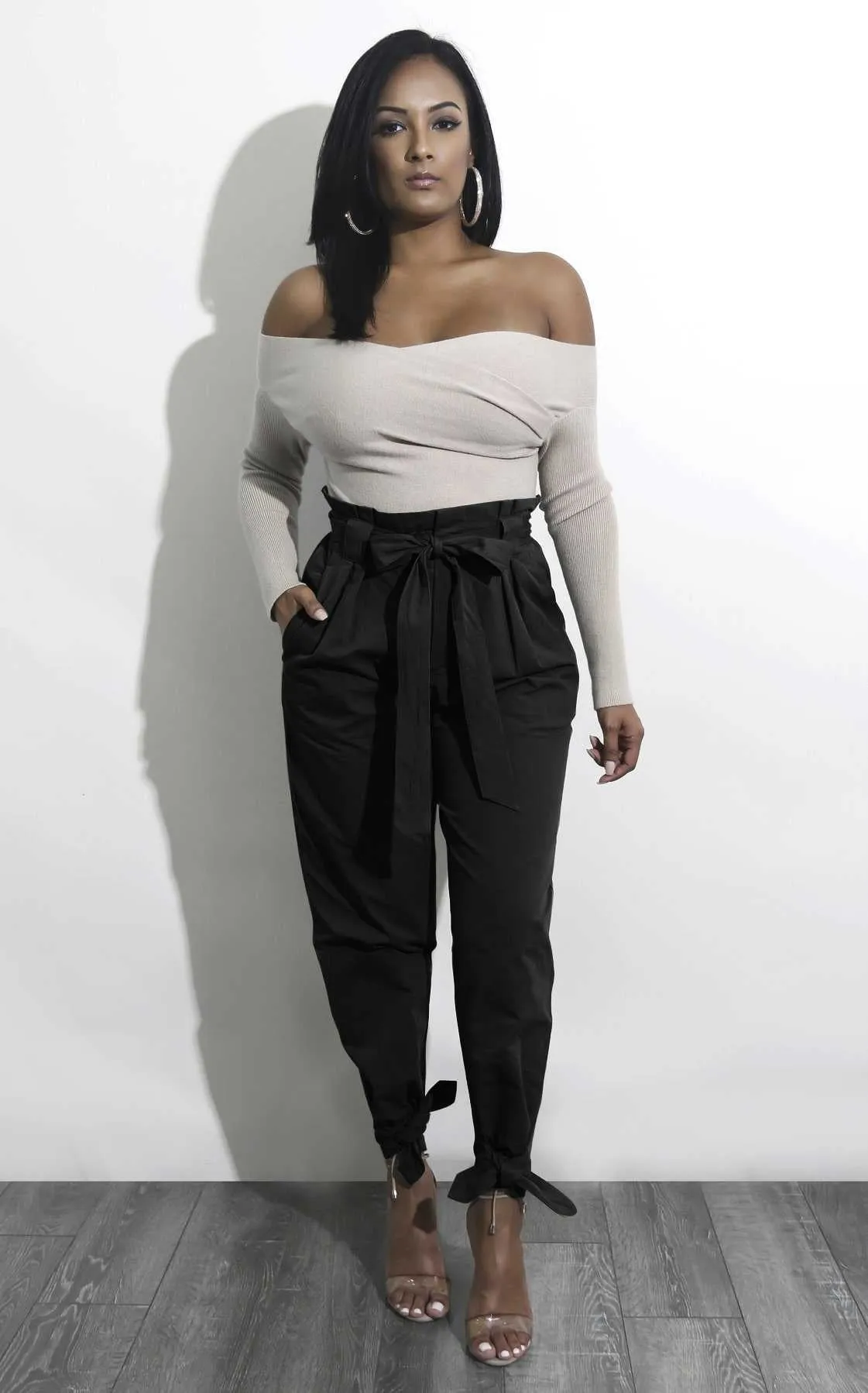 High Waisted Bow Tie Waist Cargo Pants Baggy Trousers