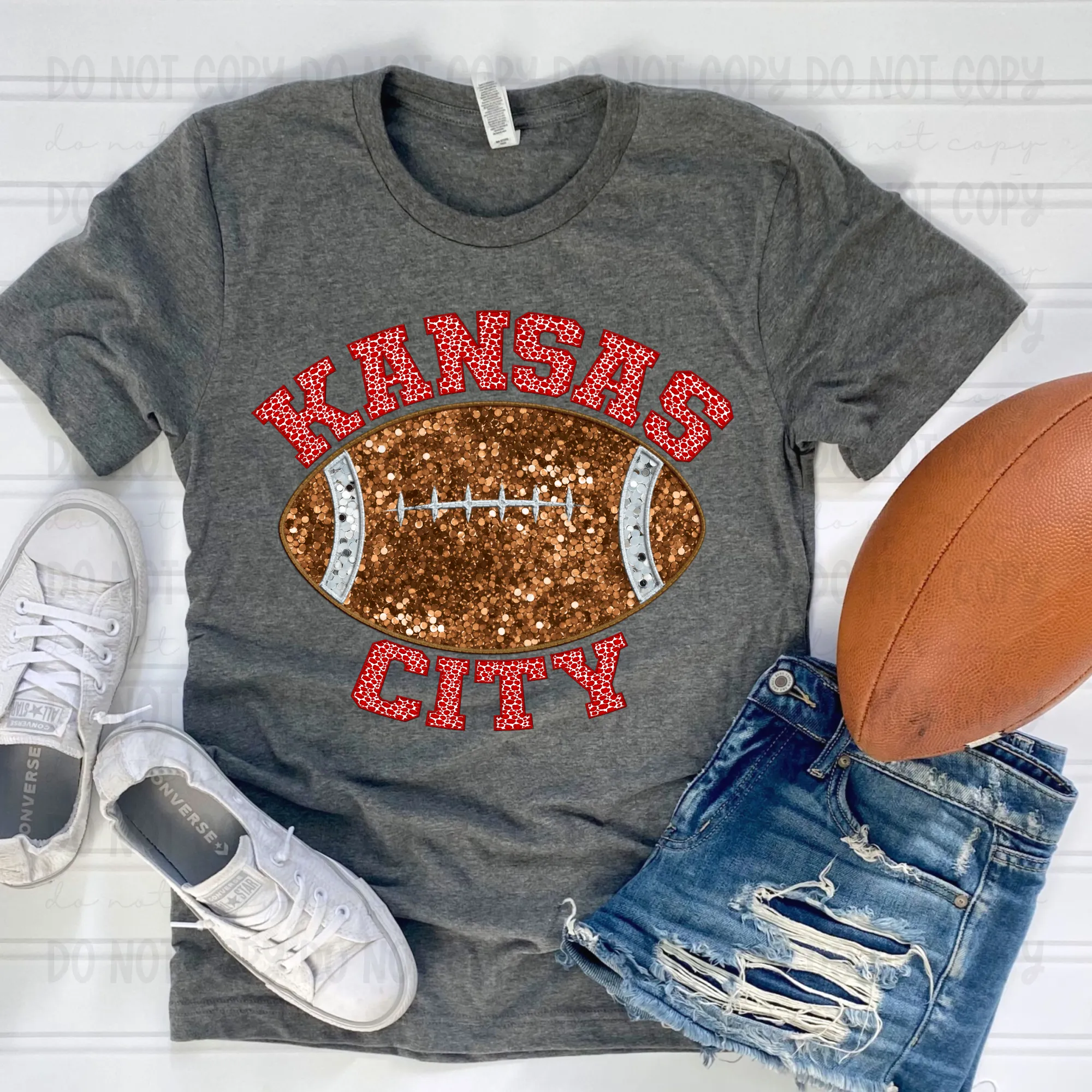 Kc Leoaprd FAUX Embroidery FAUX Sequin Football