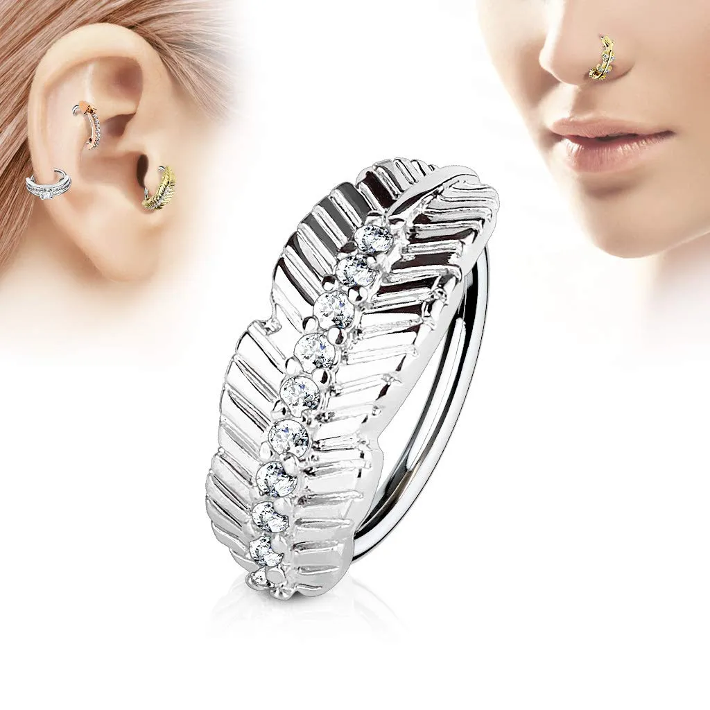 Leaf Design with CZ Paved Center 316L Surgical Steel WildKlass Nose, Cartilage Hoop Rings