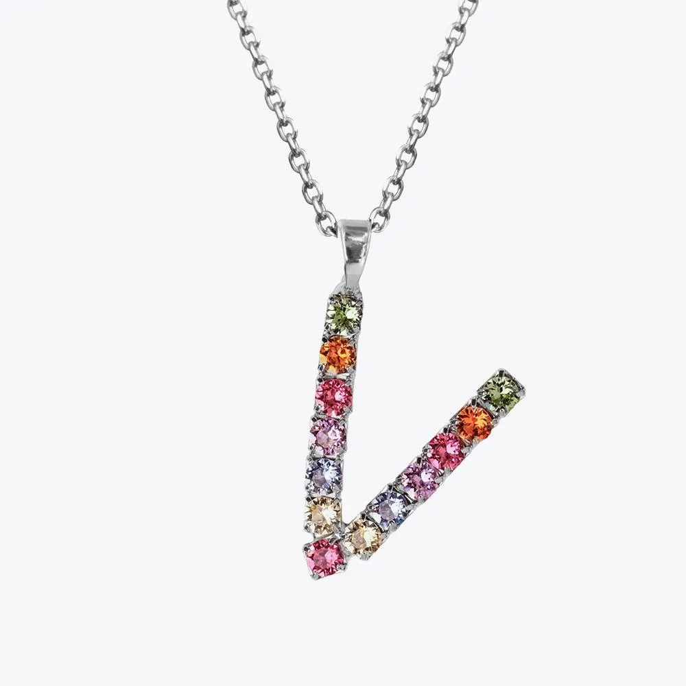 Letter Necklace V / Rainbow Combo