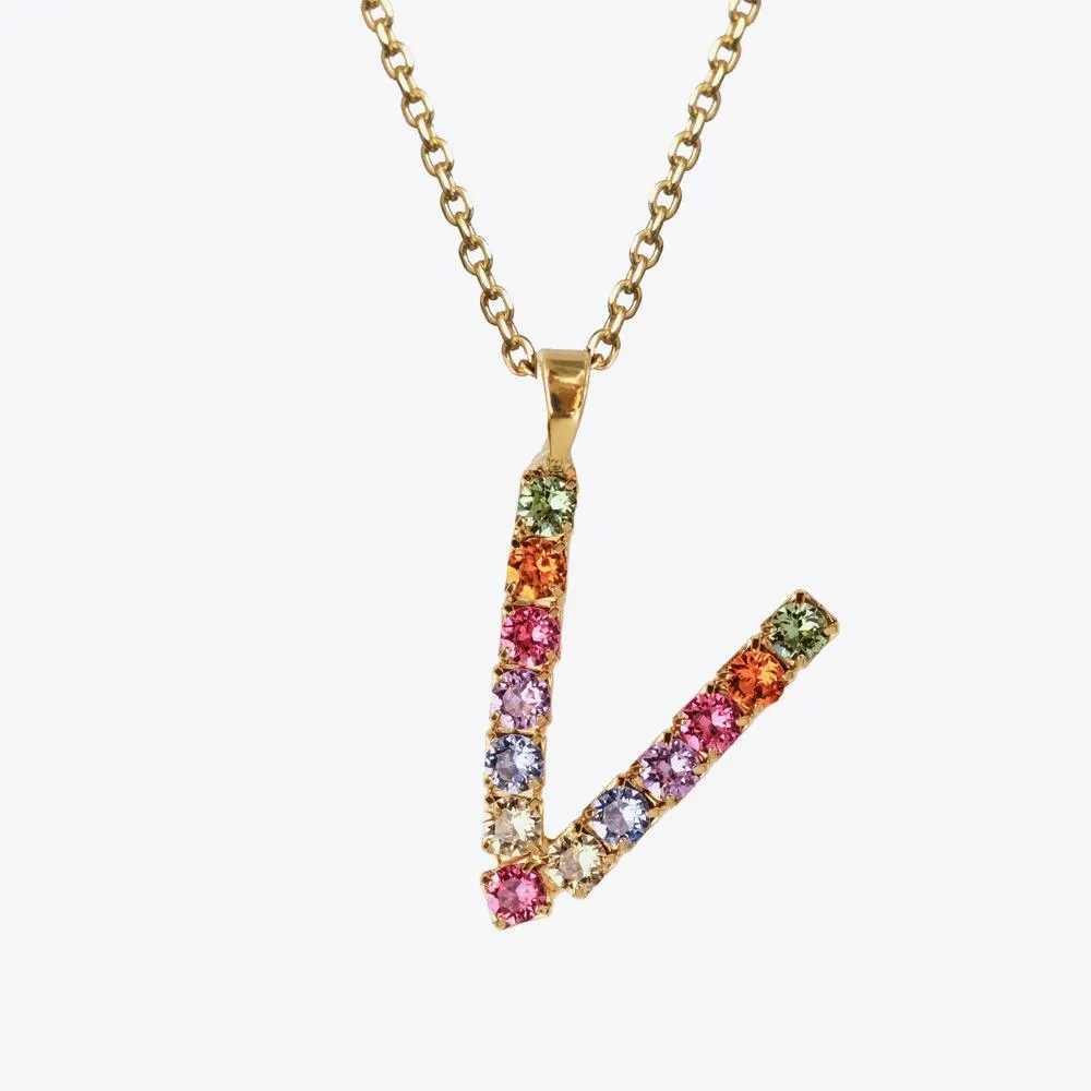 Letter Necklace V / Rainbow Combo