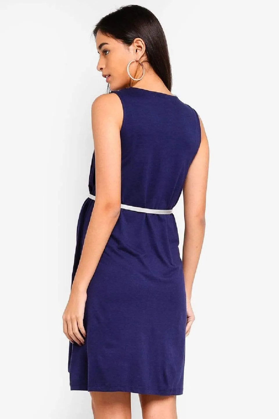 Live Pleat Bamboo Cotton Sleeveless Nursing Dress Navy