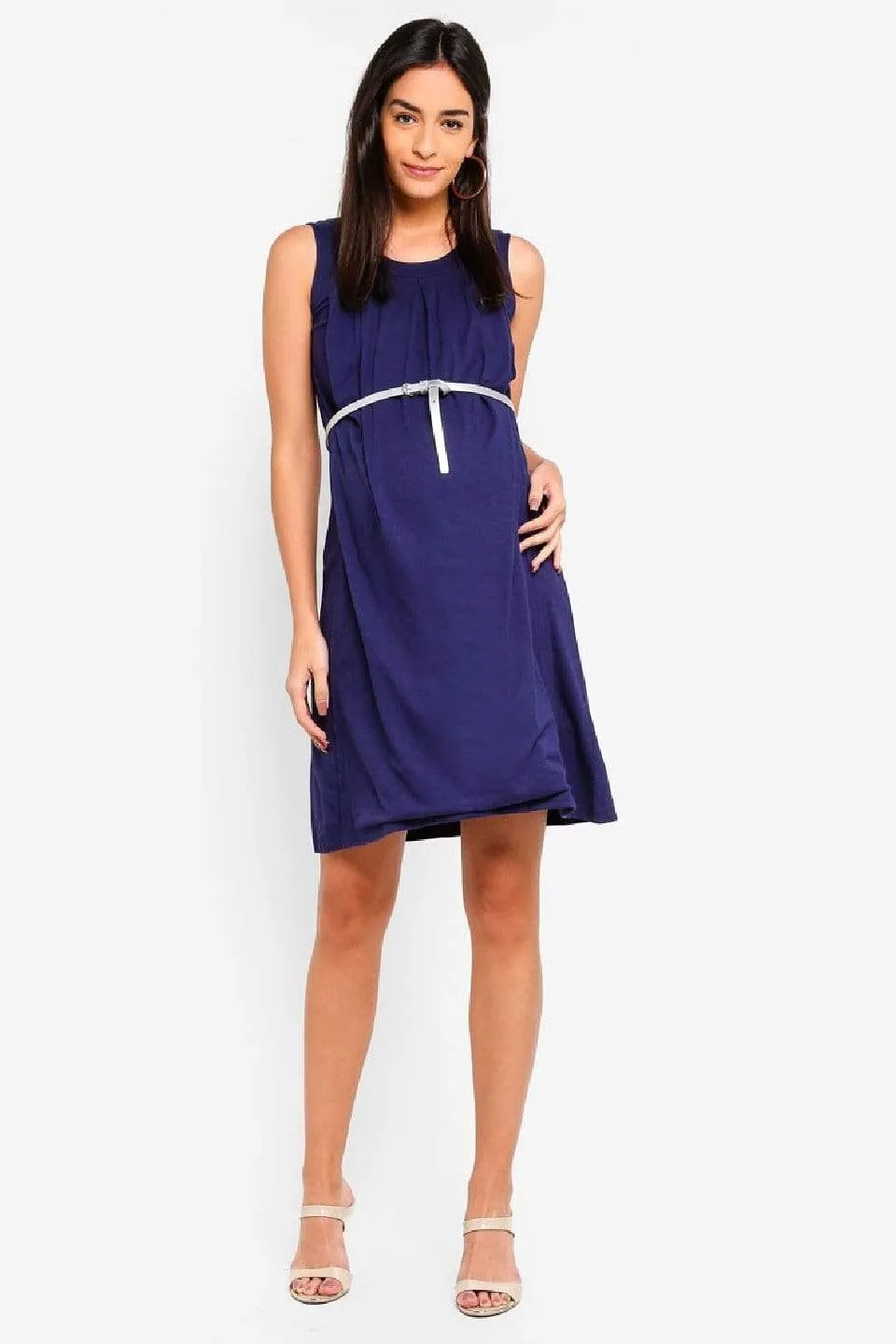 Live Pleat Bamboo Cotton Sleeveless Nursing Dress Navy