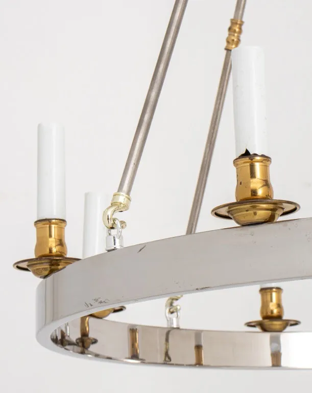 Maison Jansen Style Chrome & Brass Ring Chandelier