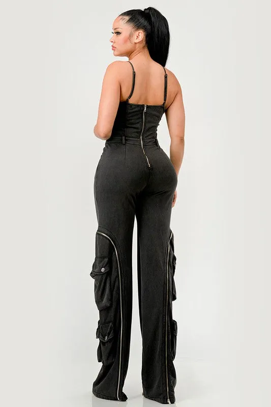 Make the Move- Black Denim Trouser Jumpsuit