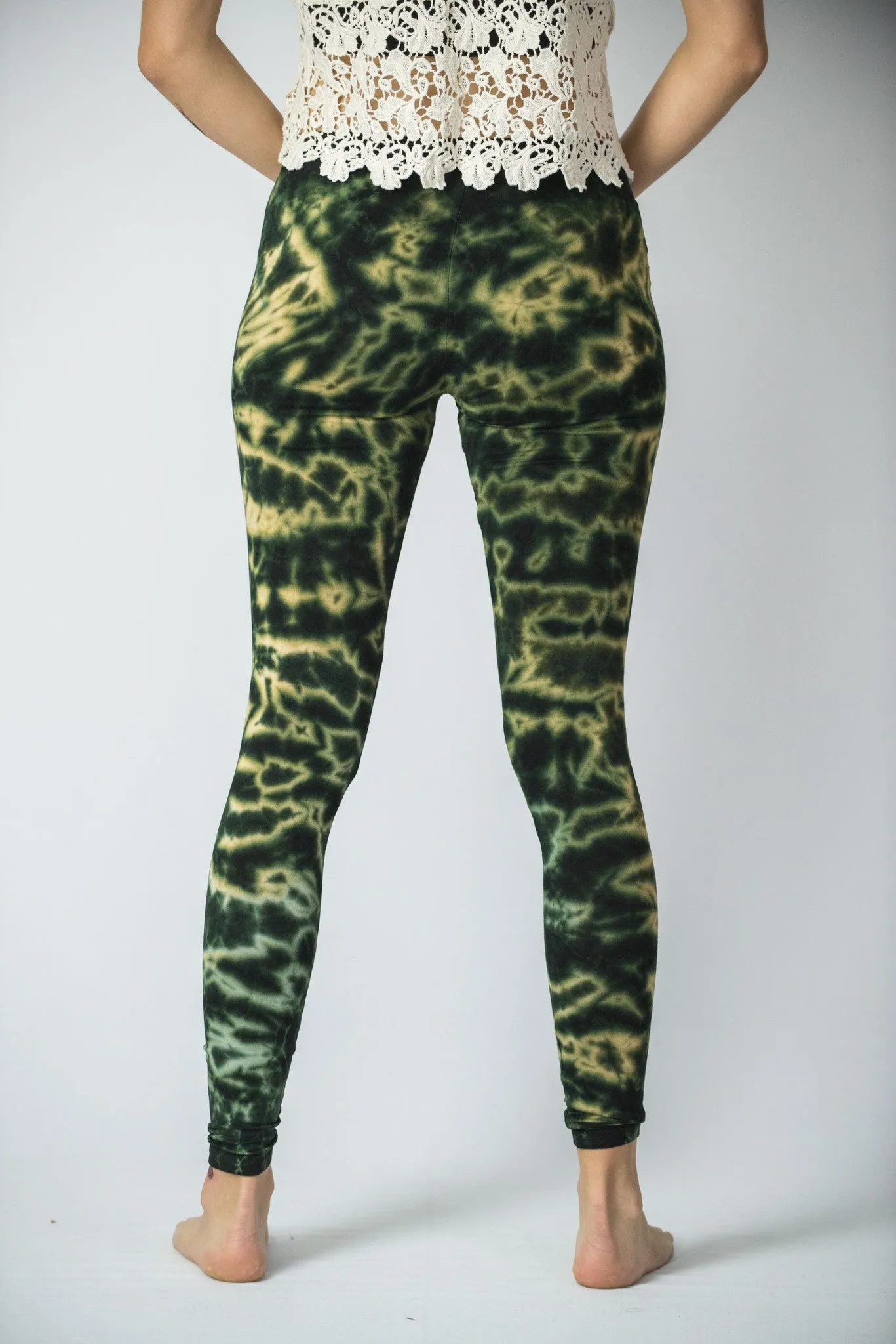 Marble Tie Dye Cotton Leggings in Green