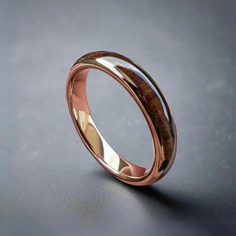 Natural Wood & Rose Gold Tungsten Wedding Ring (4mm)