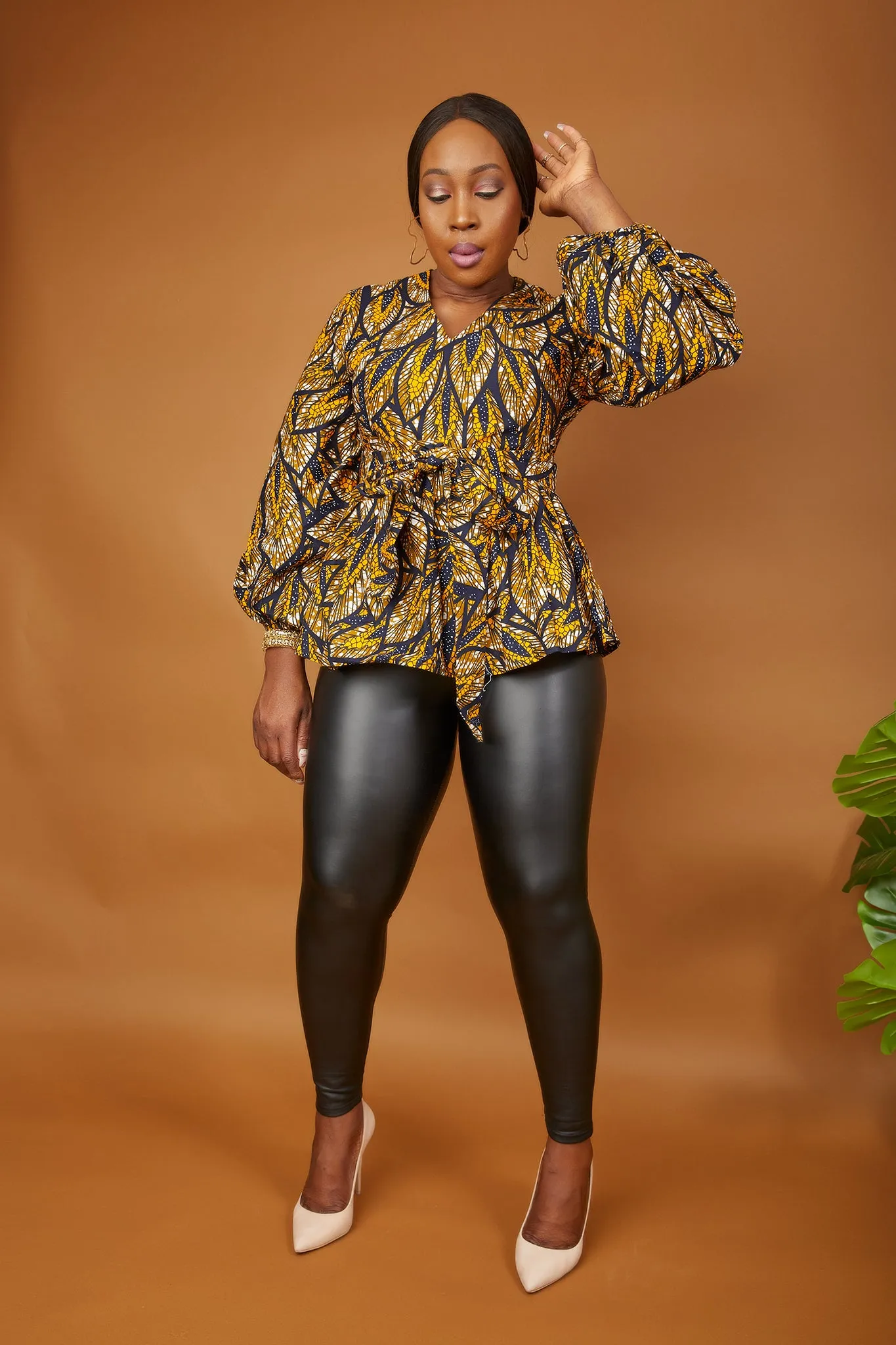 New In African Print Long Sleeve High Waist Top (available in Plus Size) - Akaomma