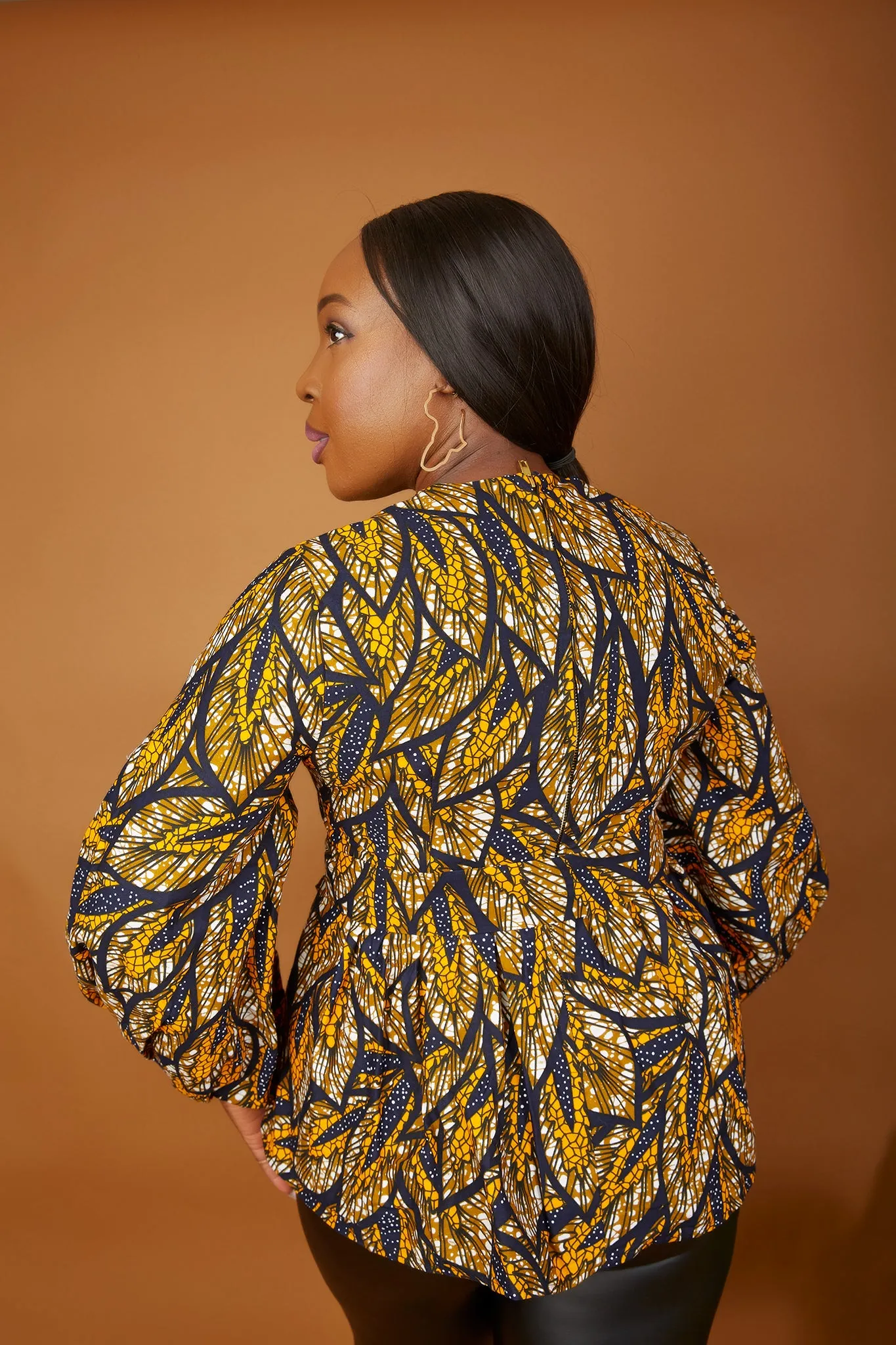 New In African Print Long Sleeve High Waist Top (available in Plus Size) - Akaomma