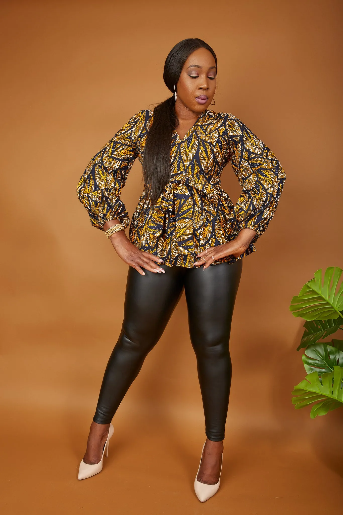 New In African Print Long Sleeve High Waist Top (available in Plus Size) - Akaomma