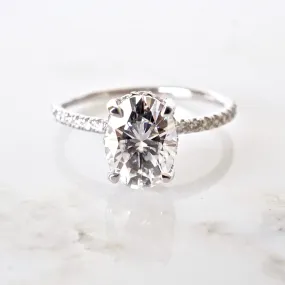 Oval Moissanite Engagement Ring - Unique Oval Moissanite Ring with Hidden Halo - Moissanite Engagement Ring - Diamond Alternative Ring