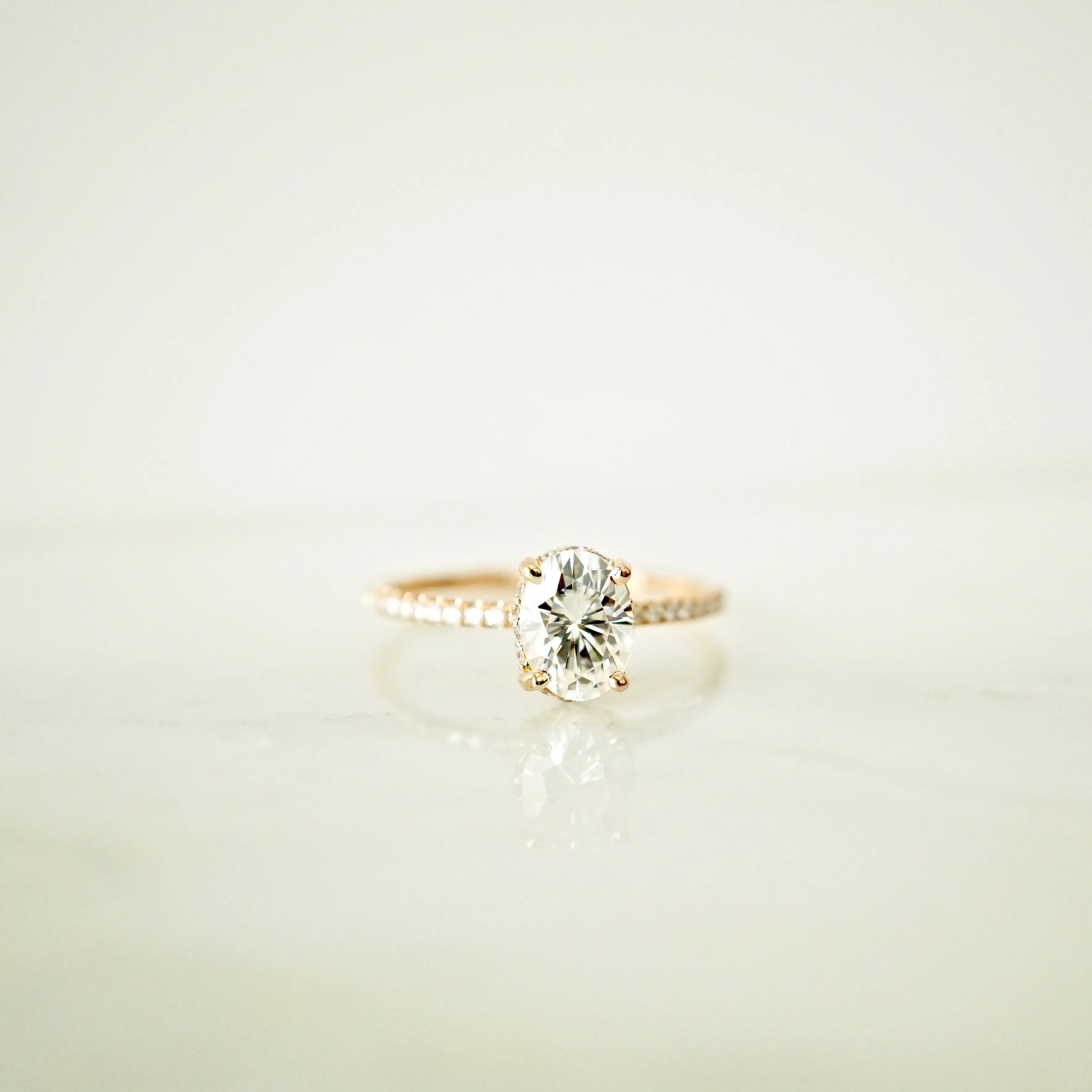 Oval Moissanite Engagement Ring - Unique Oval Moissanite Ring with Hidden Halo - Moissanite Engagement Ring - Diamond Alternative Ring