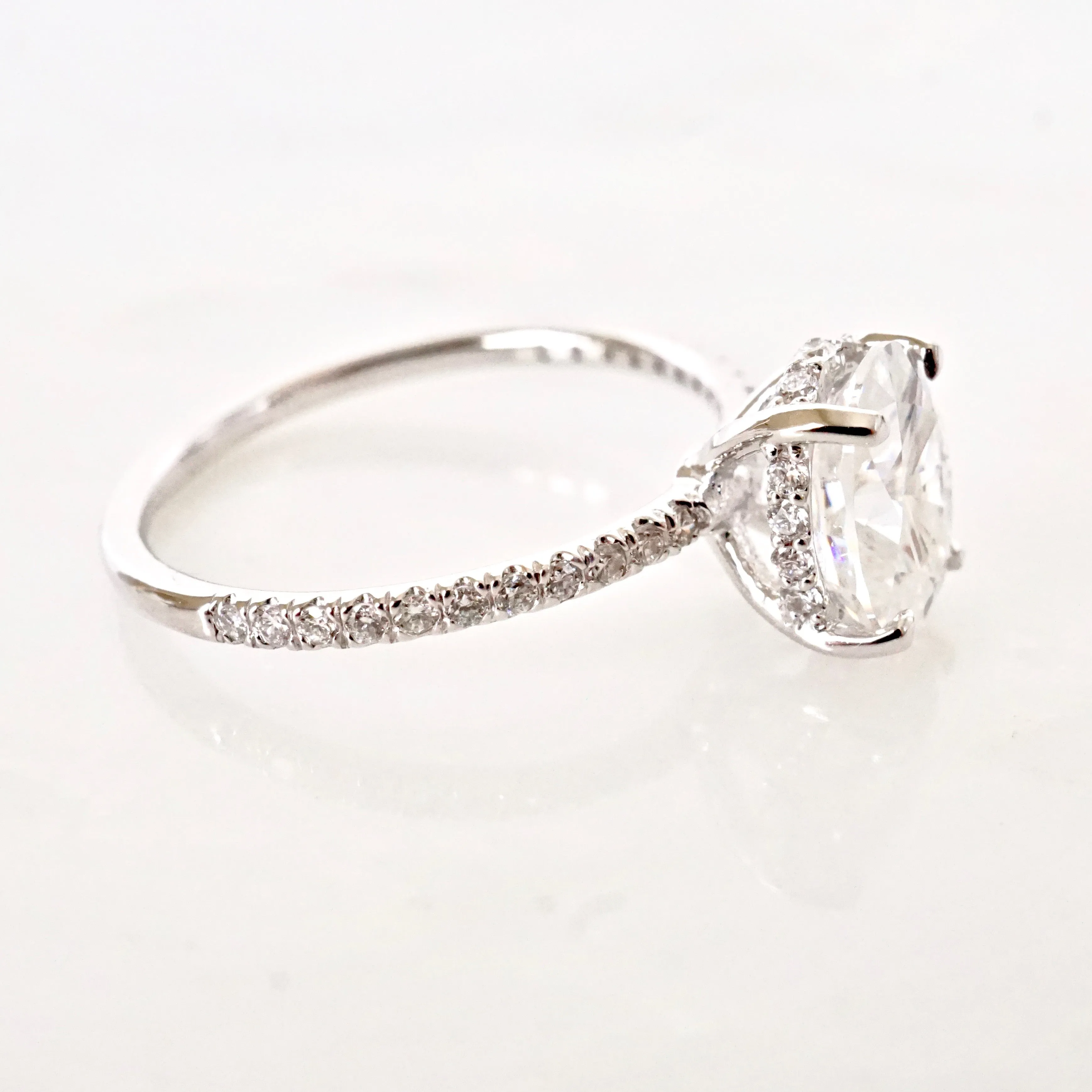 Oval Moissanite Engagement Ring - Unique Oval Moissanite Ring with Hidden Halo - Moissanite Engagement Ring - Diamond Alternative Ring