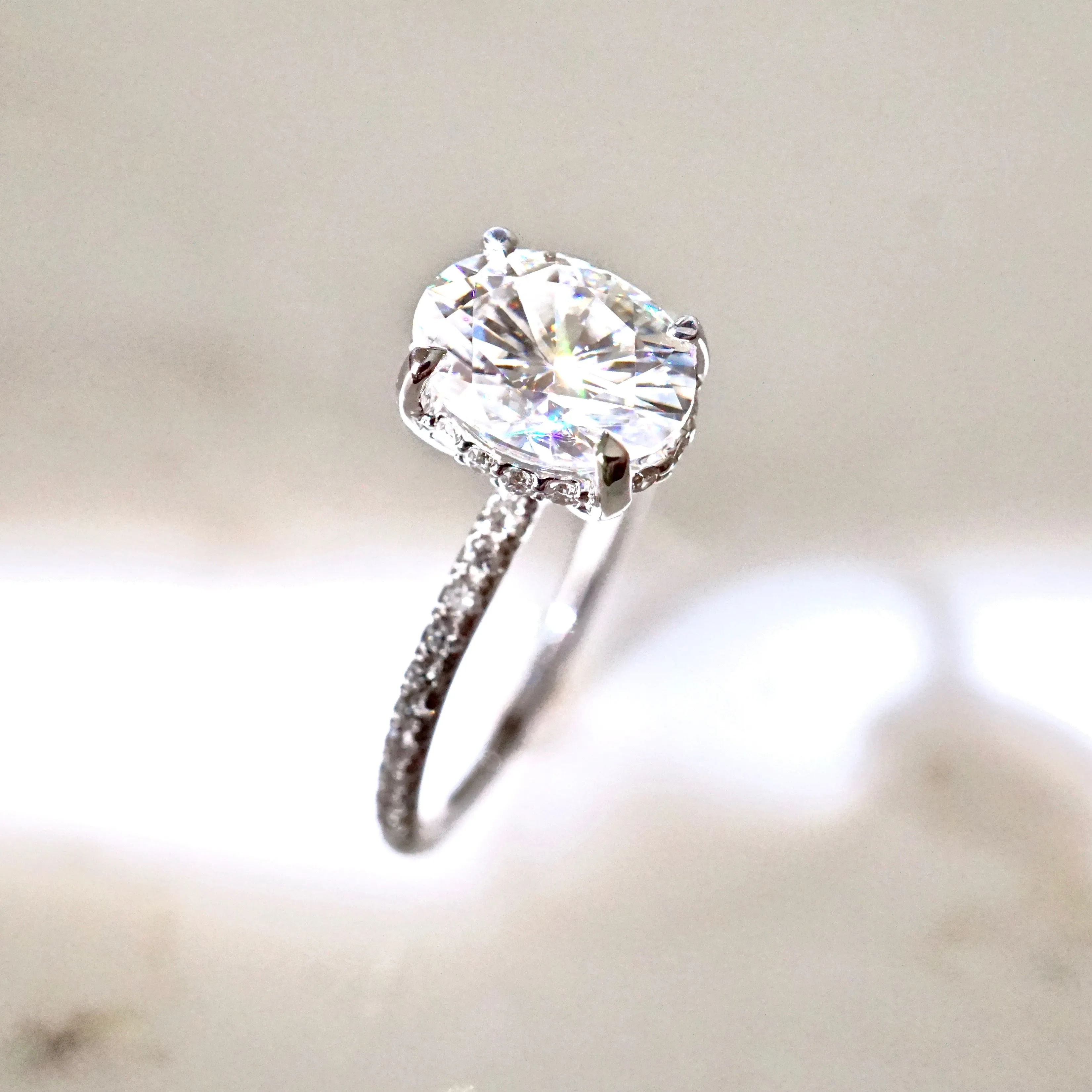 Oval Moissanite Engagement Ring - Unique Oval Moissanite Ring with Hidden Halo - Moissanite Engagement Ring - Diamond Alternative Ring