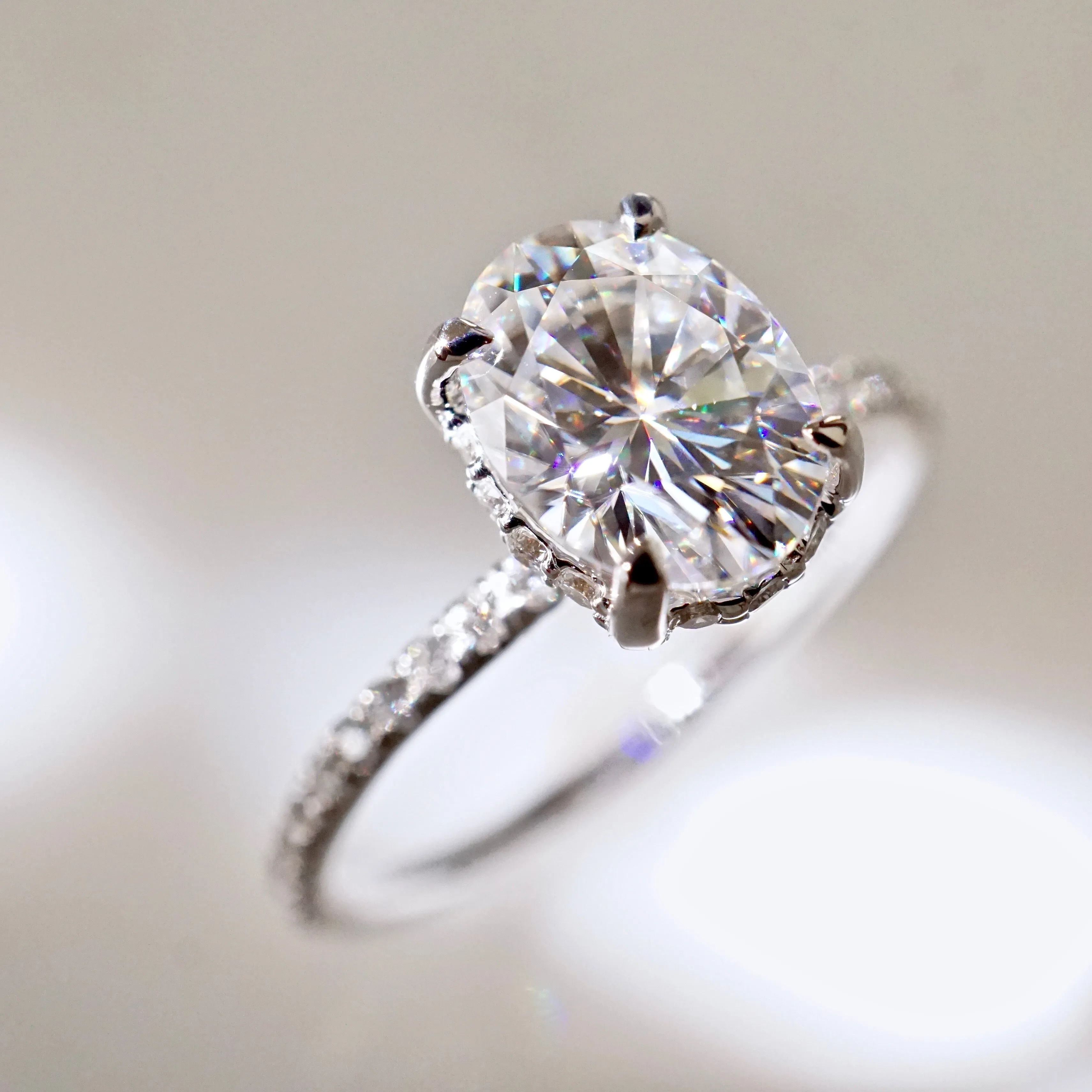 Oval Moissanite Engagement Ring - Unique Oval Moissanite Ring with Hidden Halo - Moissanite Engagement Ring - Diamond Alternative Ring