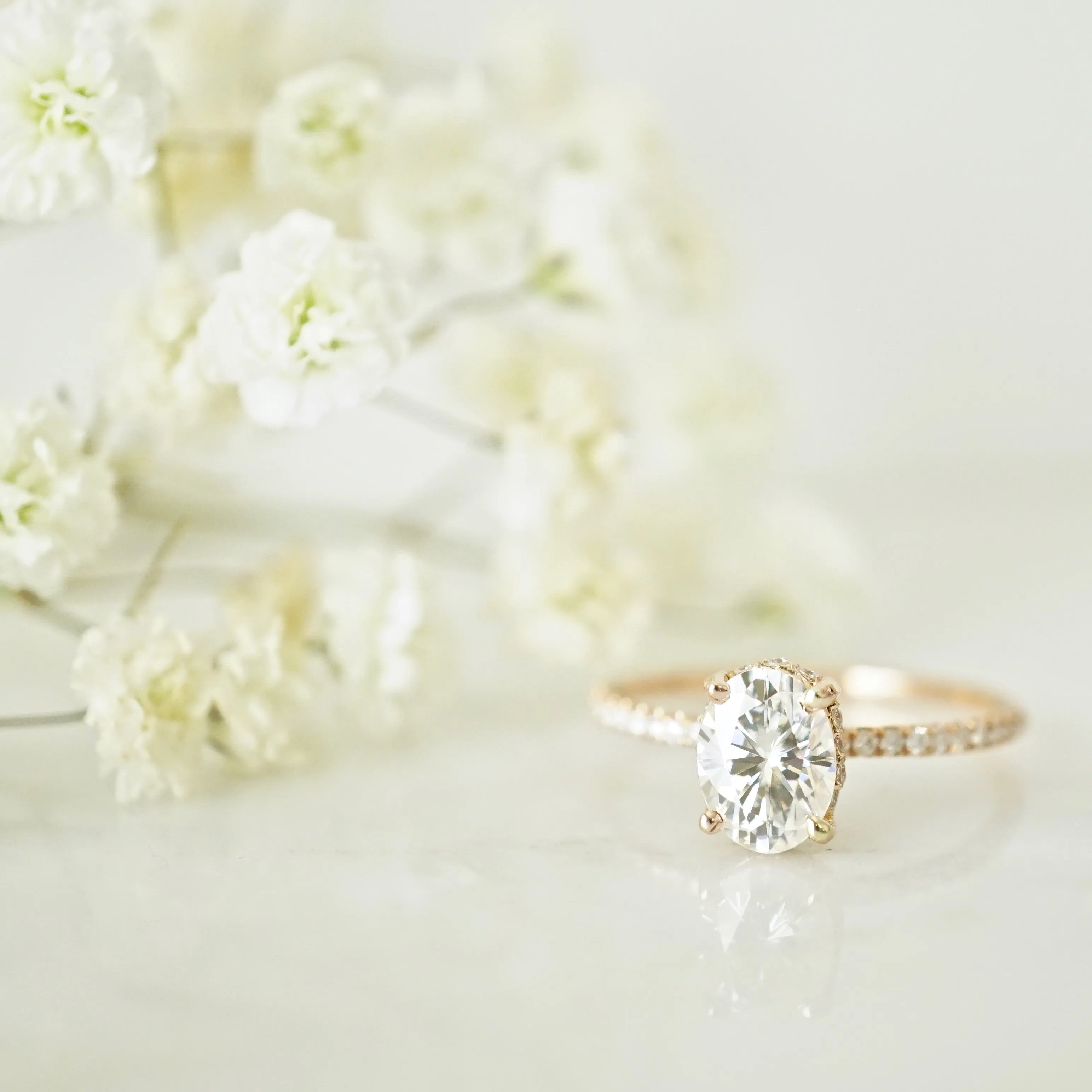 Oval Moissanite Engagement Ring - Unique Oval Moissanite Ring with Hidden Halo - Moissanite Engagement Ring - Diamond Alternative Ring