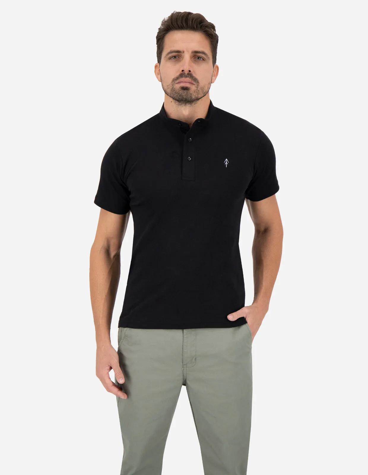 Playera Cuello Mao Slim Fit - Negro