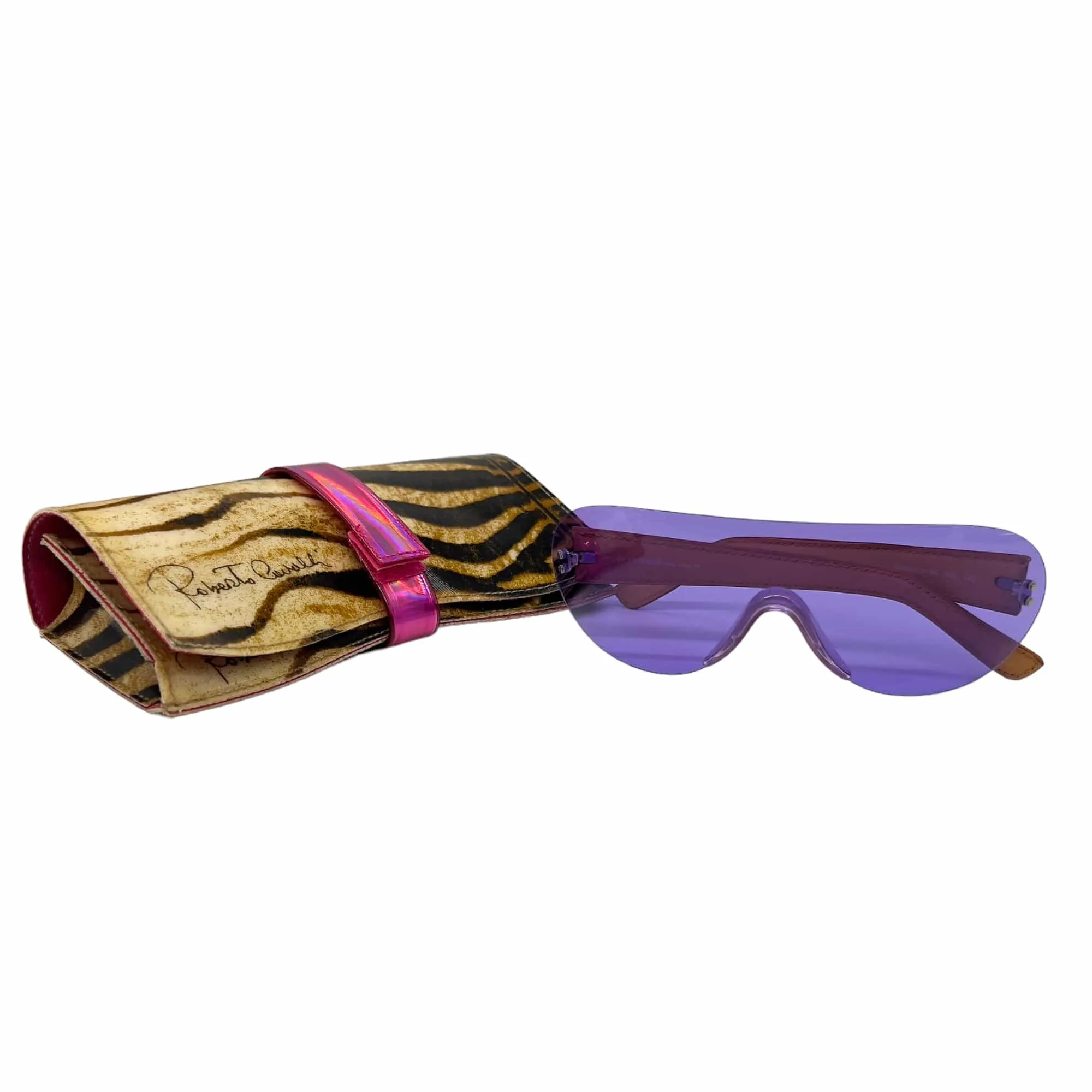 ROBERTO CAVALLI Python Print Shield Sunglasses - Lavender & Black