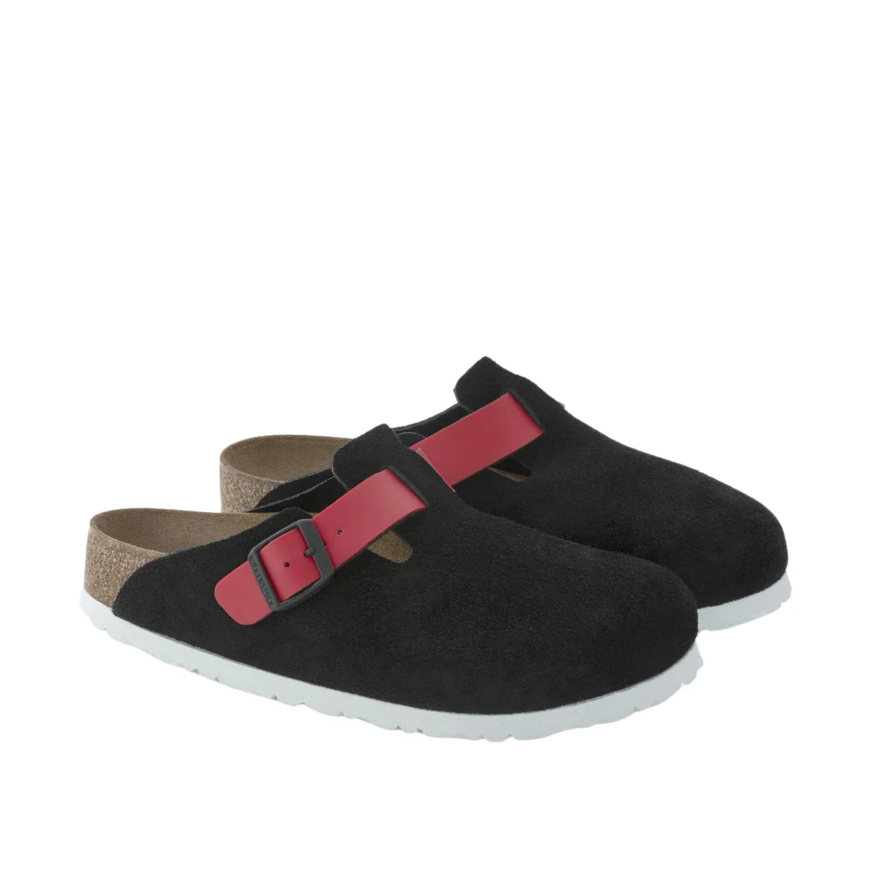 Sabot Donna Birkenstock Boston Suede Nero / Rosso