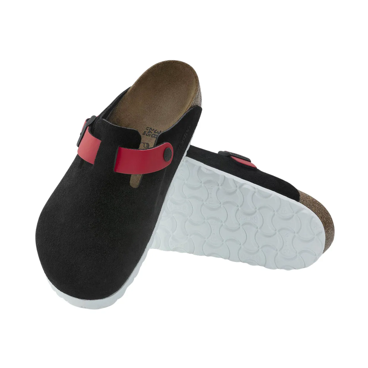 Sabot Donna Birkenstock Boston Suede Nero / Rosso