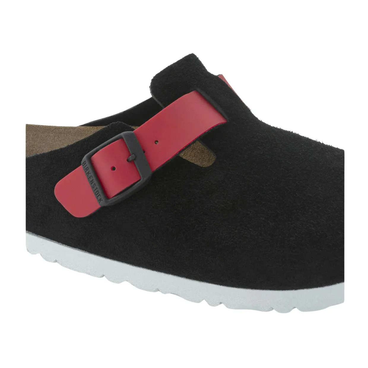 Sabot Donna Birkenstock Boston Suede Nero / Rosso