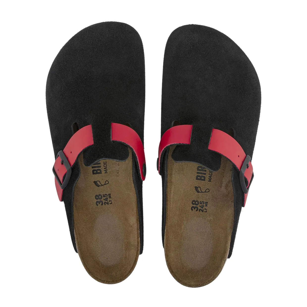 Sabot Donna Birkenstock Boston Suede Nero / Rosso