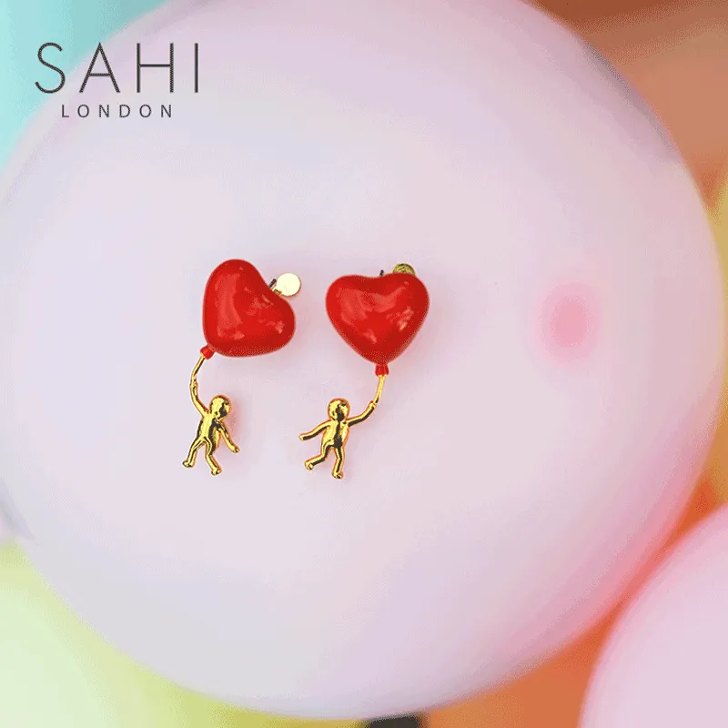 Sahi Heart Shaped Enamel Drop Earrings