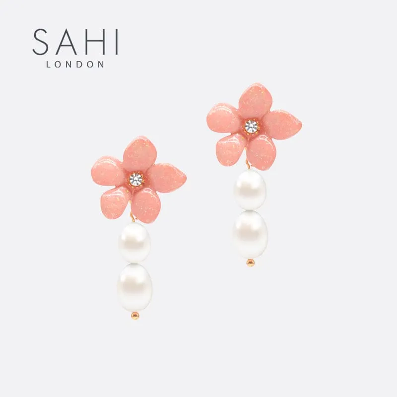 Sahi Lilys Flower Pearl Drop Dangle Earrings