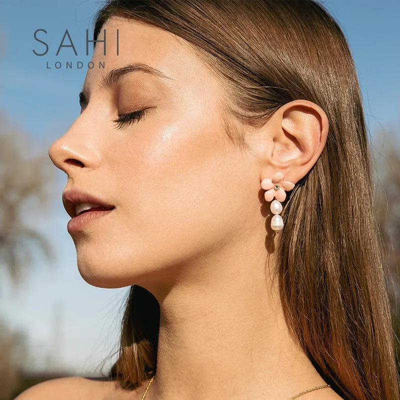 Sahi Lilys Flower Pearl Drop Dangle Earrings