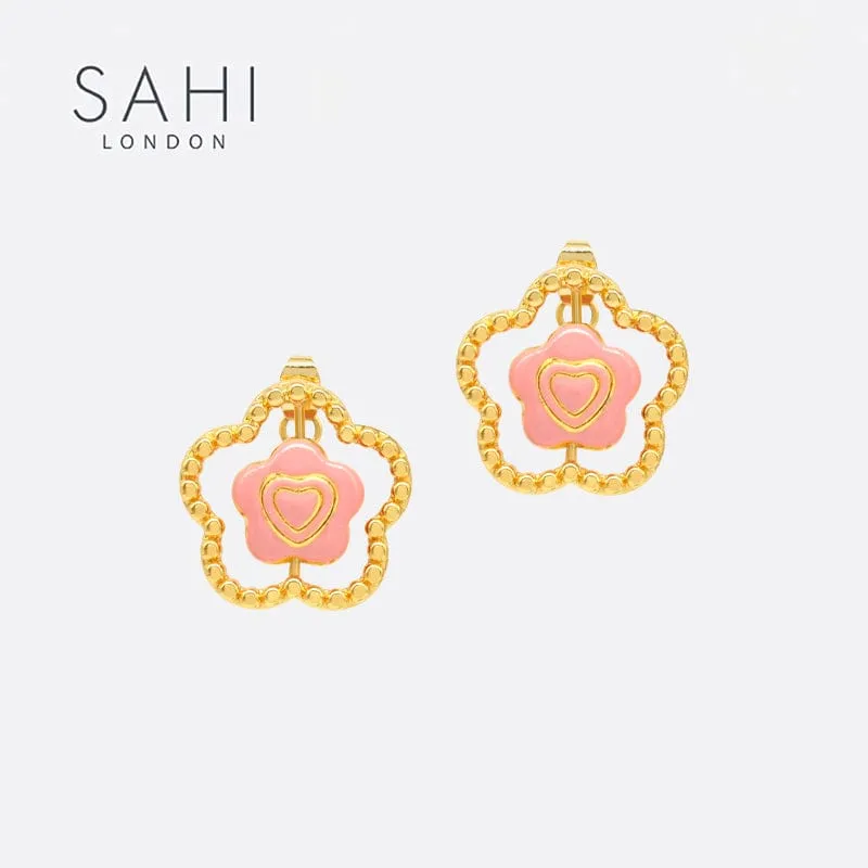 Sahi Little Red Flower Flip Stud Earring