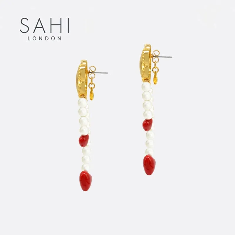 Sahi Little Red Flower Red Heart Hoop Earrings