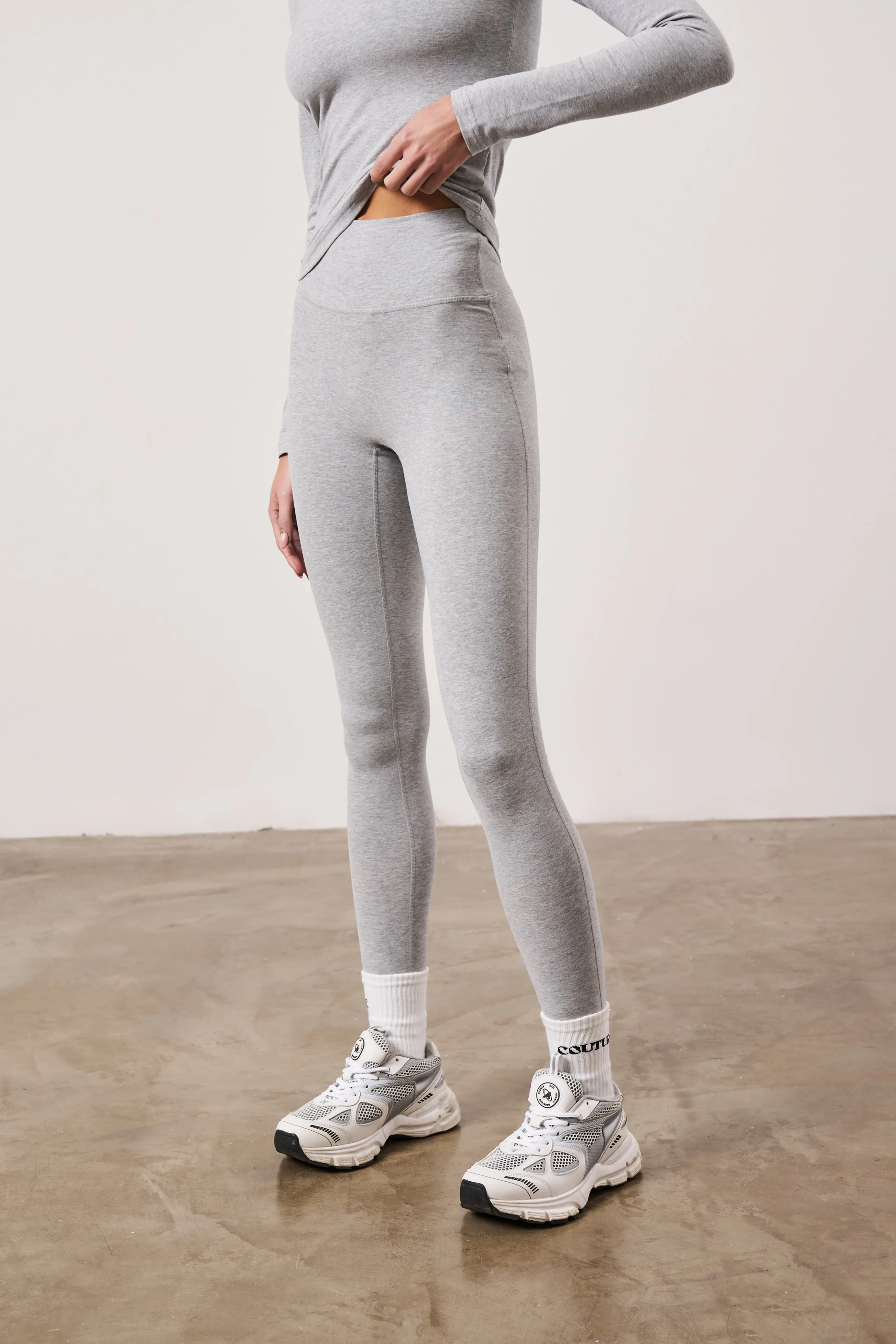 SOFT TOUCH EMBLEM LEGGINGS - GREY MARL