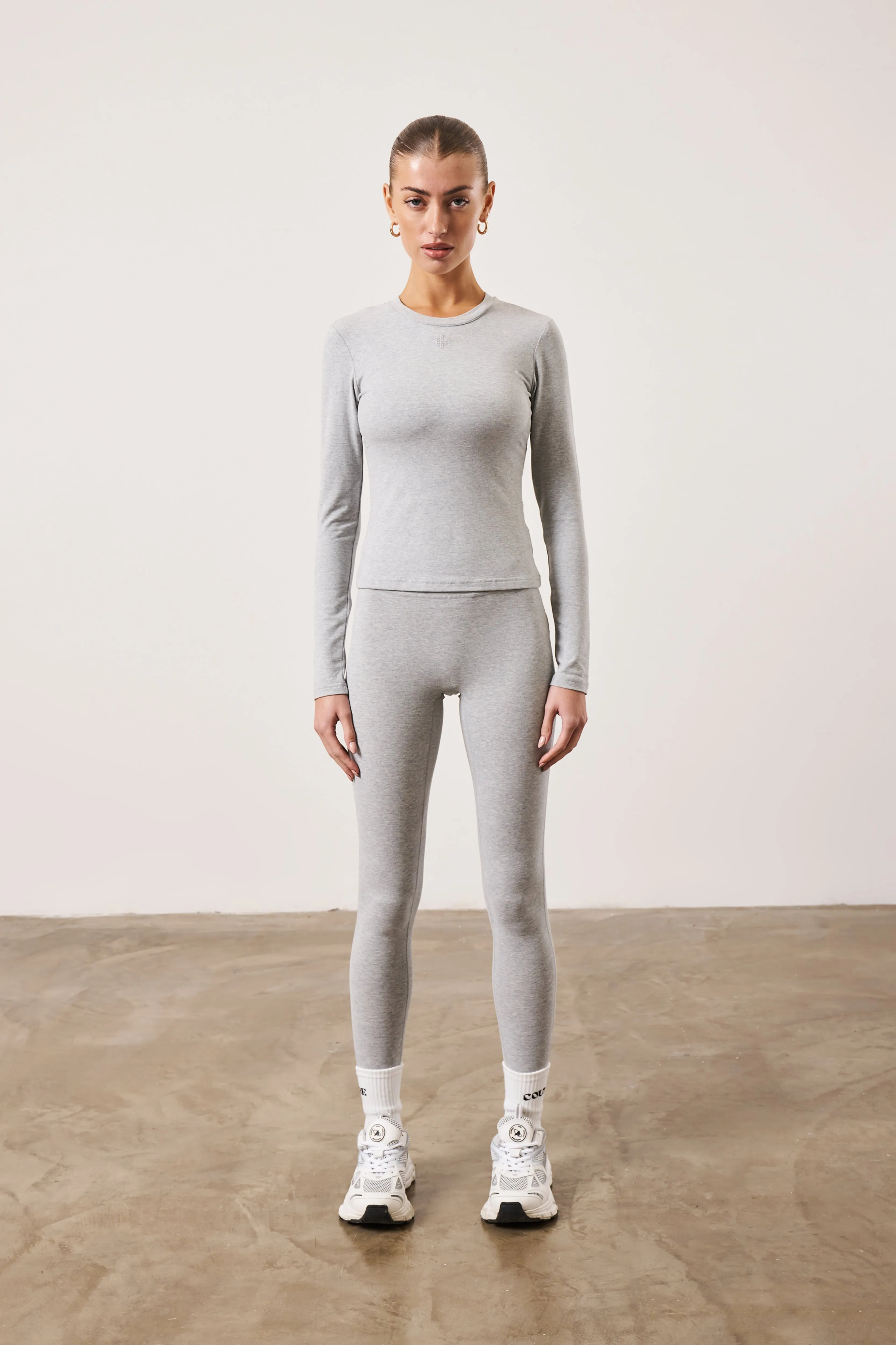 SOFT TOUCH EMBLEM LEGGINGS - GREY MARL