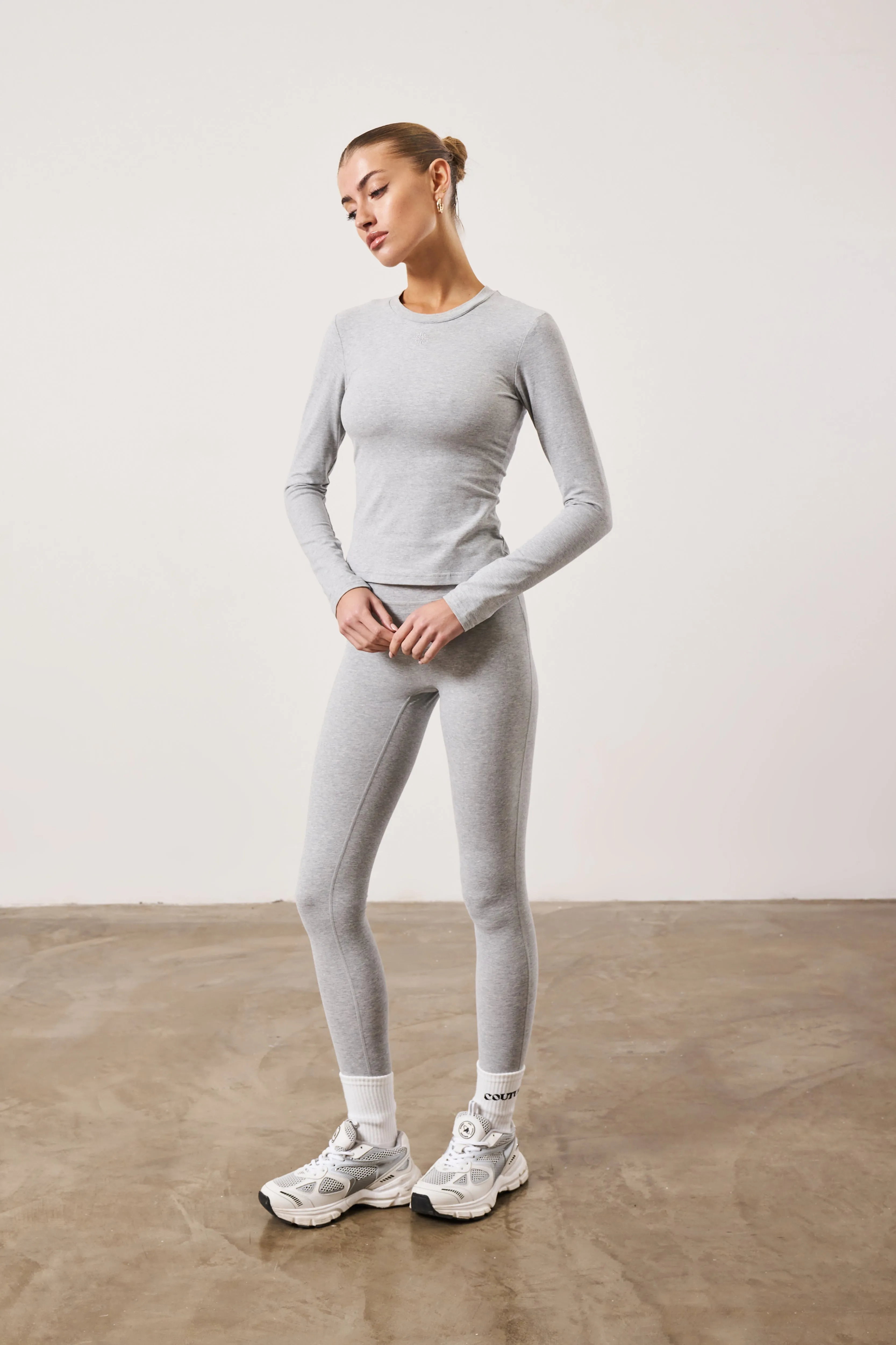 SOFT TOUCH EMBLEM LEGGINGS - GREY MARL