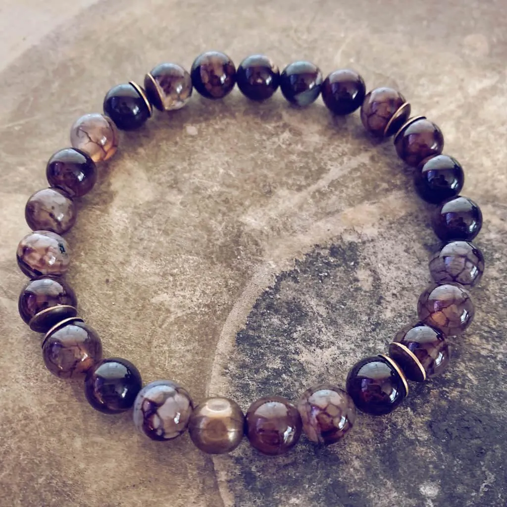 stability // men's brown line agate and natural brass bead bracelet