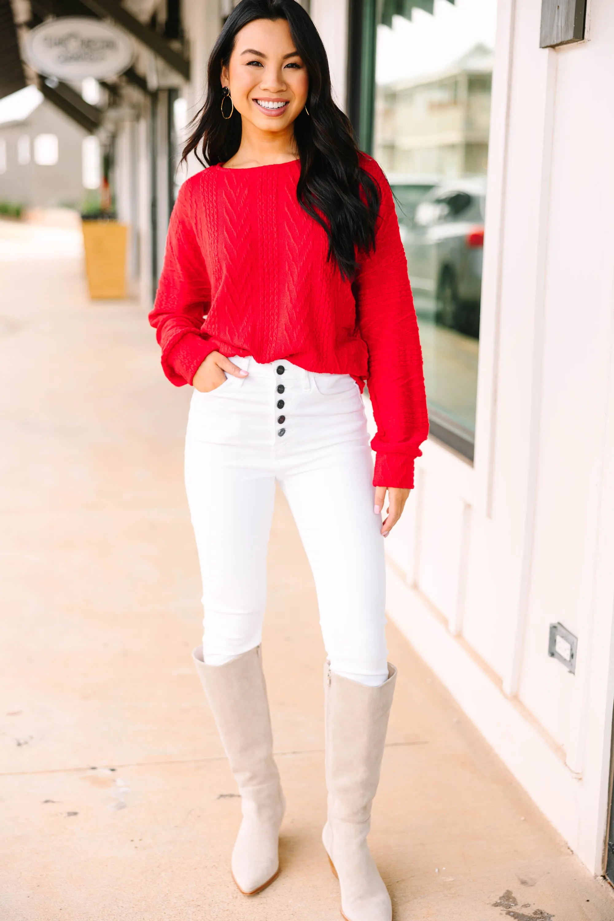 The Slouchy Red Cable Knit Top