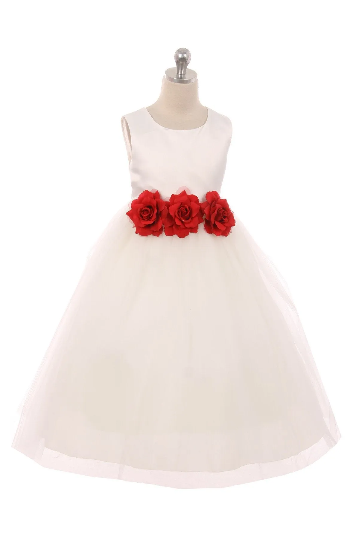 White Satin & Tulle 3 Flower Girls Dress