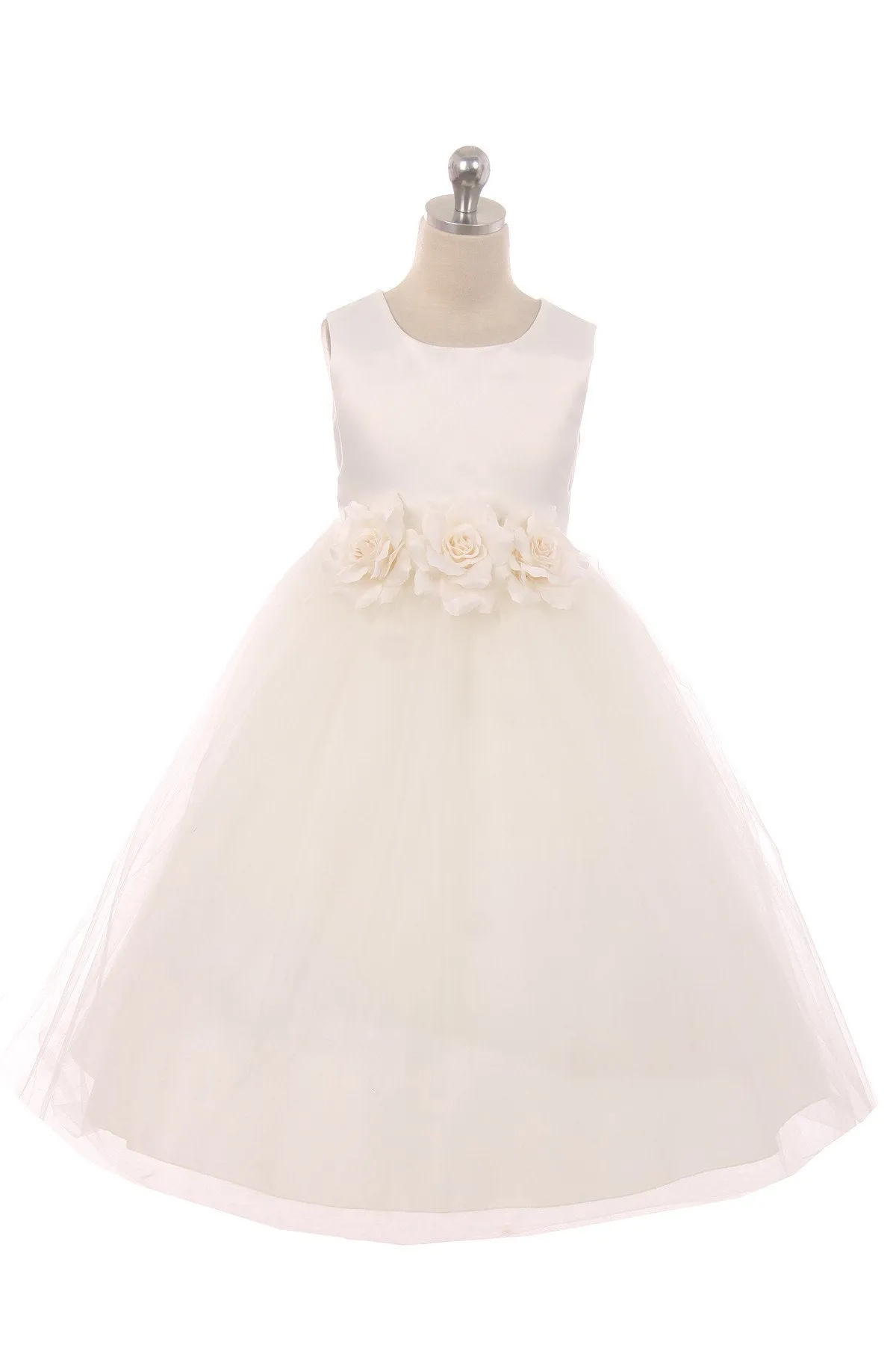 White Satin & Tulle 3 Flower Girls Dress