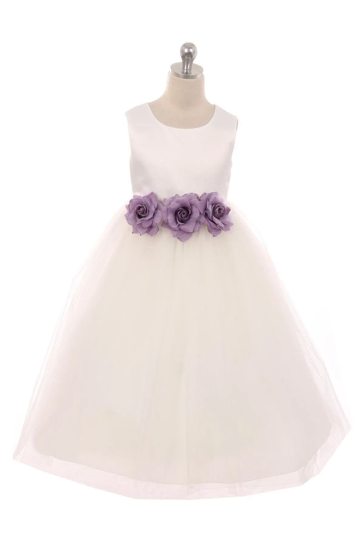 White Satin & Tulle 3 Flower Girls Dress