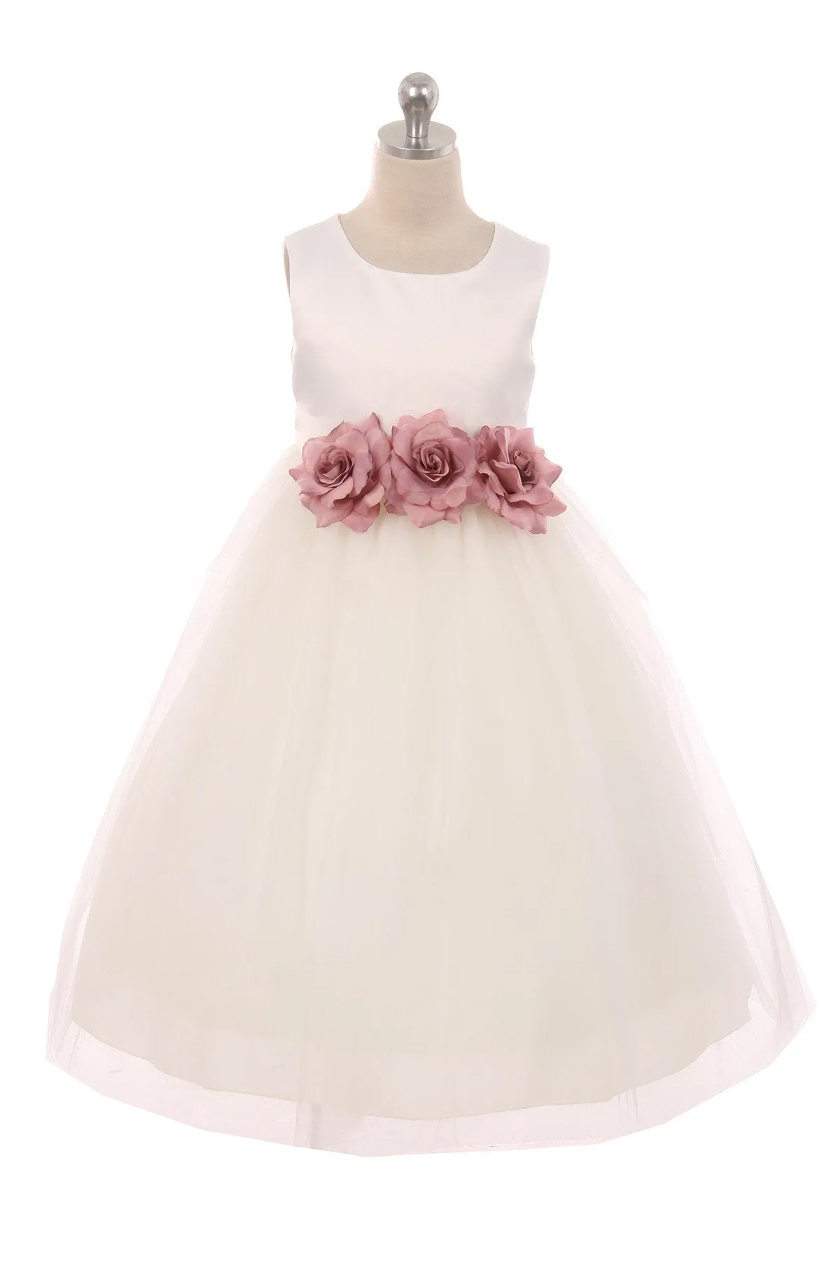 White Satin & Tulle 3 Flower Girls Dress