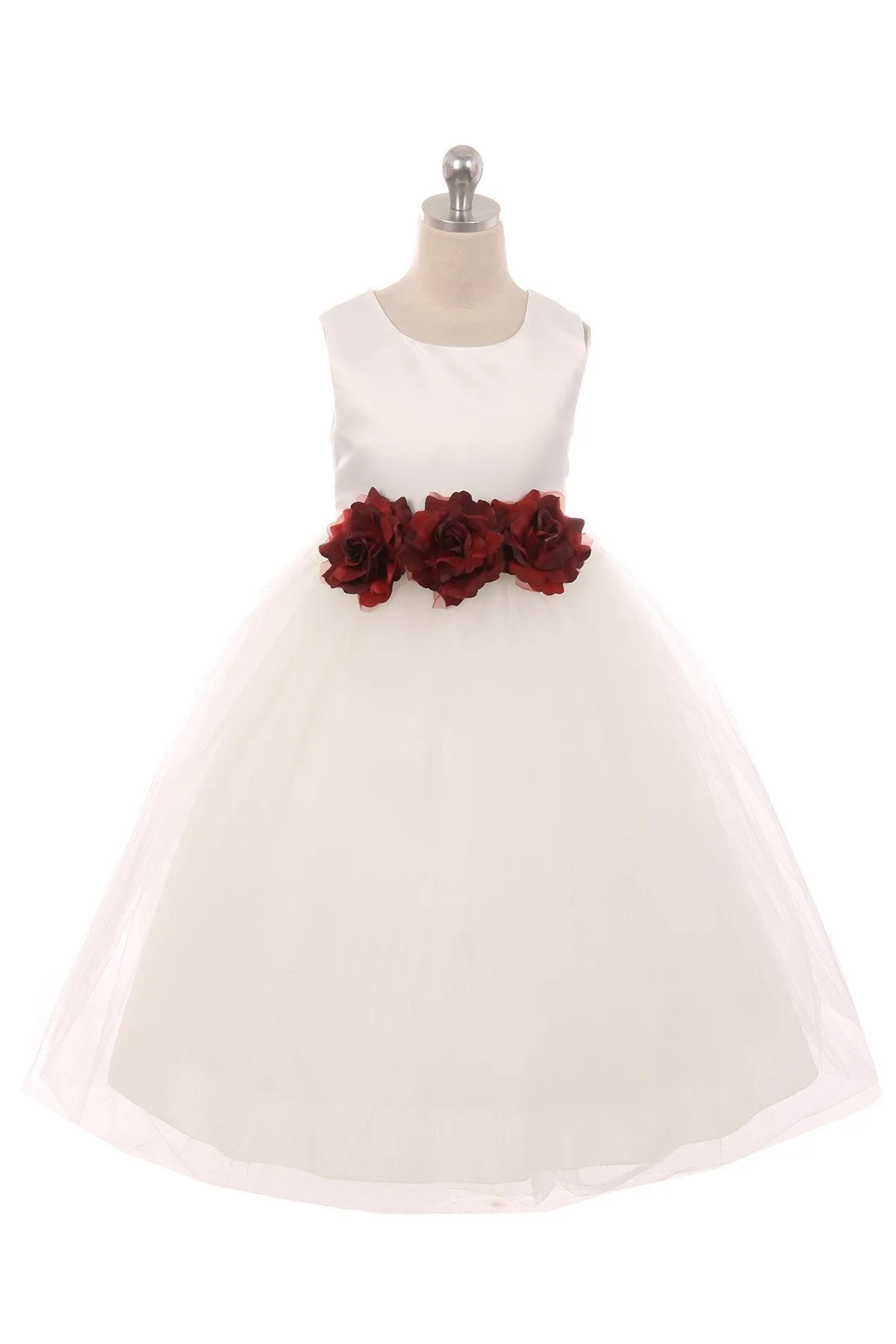 White Satin & Tulle 3 Flower Girls Dress