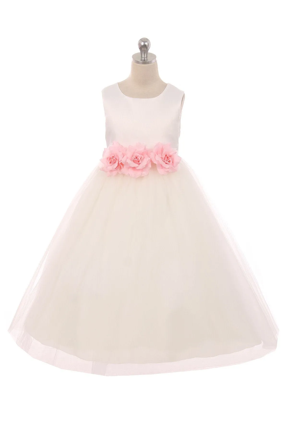 White Satin & Tulle 3 Flower Girls Dress